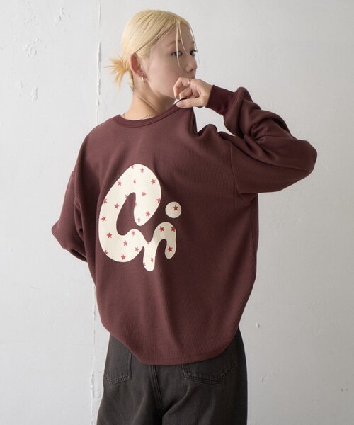CIAOPANIC TYPY(チャオパニックティピー)の「【UNISEX】ニュアンス柄プリント2WAYワッフルロンTEE(Tシャツ/カットソー・レディース・ブラック/グレー/ボルドー/アイボリー・MEDIUM/LARGE)」の18枚目の写真