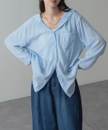 【refinedworks】冷房対策 UV対策 にも！ フード レース 切替 シアー シャツ
