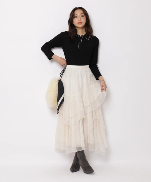JUSGLITTY(ジャスグリッティー)の「パールトリム衿付きニット(ニット/セーター・レディース・ブラック/チャコールグレー/オフホワイト・2)」の22枚目の写真