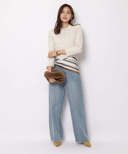 JUSGLITTY(ジャスグリッティー)の「パールトリム衿付きニット(ニット/セーター・レディース・ブラック/チャコールグレー/オフホワイト・2)」の14枚目の写真