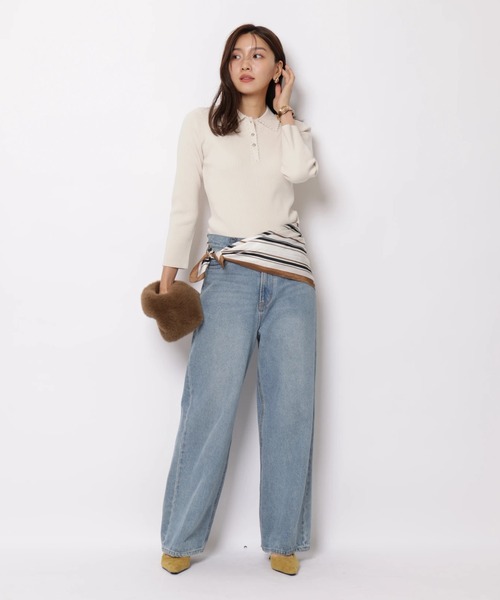 JUSGLITTY(ジャスグリッティー)の「パールトリム衿付きニット(ニット/セーター・レディース・ブラック/チャコールグレー/オフホワイト・2)」の15枚目の写真