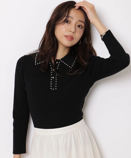 JUSGLITTY(ジャスグリッティー)の「パールトリム衿付きニット(ニット/セーター・レディース・ブラック/チャコールグレー/オフホワイト・2)」の18枚目の写真