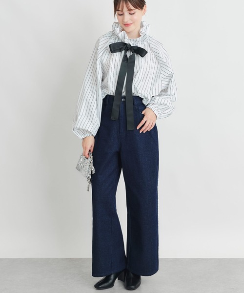 PICCIN(ピッチン)の「ピンストライプザビエルブラウス(シャツ/ブラウス・レディース・ブラック系その他/ホワイト系その他・M)」の8枚目の写真