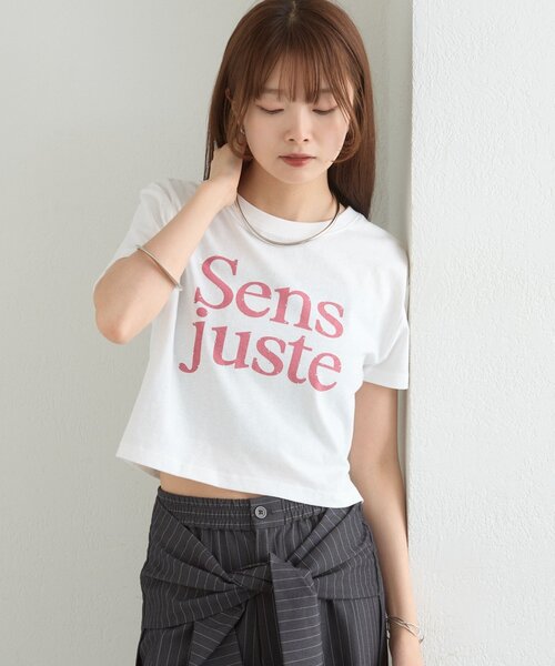 mystic(ミスティック)の「ラインストーンロゴチビT(Tシャツ/カットソー・レディース・オフホワイト/チャコールグレー・FREE)」の3枚目の写真
