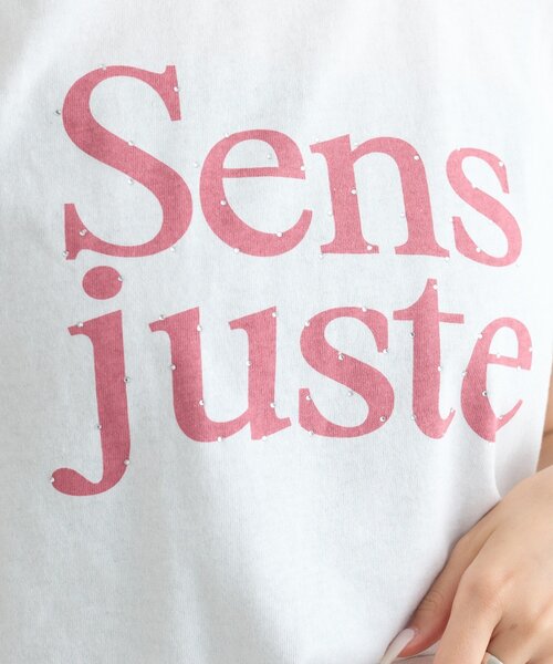 mystic(ミスティック)の「ラインストーンロゴチビT(Tシャツ/カットソー・レディース・オフホワイト/チャコールグレー・FREE)」の4枚目の写真