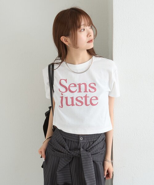 mystic(ミスティック)の「ラインストーンロゴチビT(Tシャツ/カットソー・レディース・オフホワイト/チャコールグレー・FREE)」の5枚目の写真
