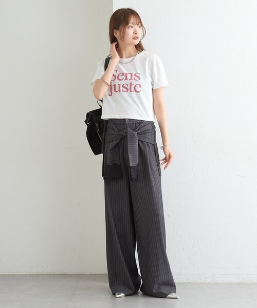 mystic(ミスティック)の「ラインストーンロゴチビT(Tシャツ/カットソー・レディース・オフホワイト/チャコールグレー・FREE)」の7枚目の写真