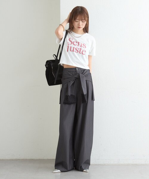 mystic(ミスティック)の「ラインストーンロゴチビT(Tシャツ/カットソー・レディース・オフホワイト/チャコールグレー・FREE)」の12枚目の写真