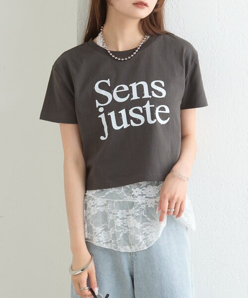 mystic(ミスティック)の「ラインストーンロゴチビT(Tシャツ/カットソー・レディース・オフホワイト/チャコールグレー・FREE)」の13枚目の写真
