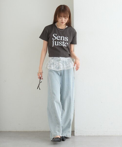 mystic(ミスティック)の「ラインストーンロゴチビT(Tシャツ/カットソー・レディース・オフホワイト/チャコールグレー・FREE)」の19枚目の写真