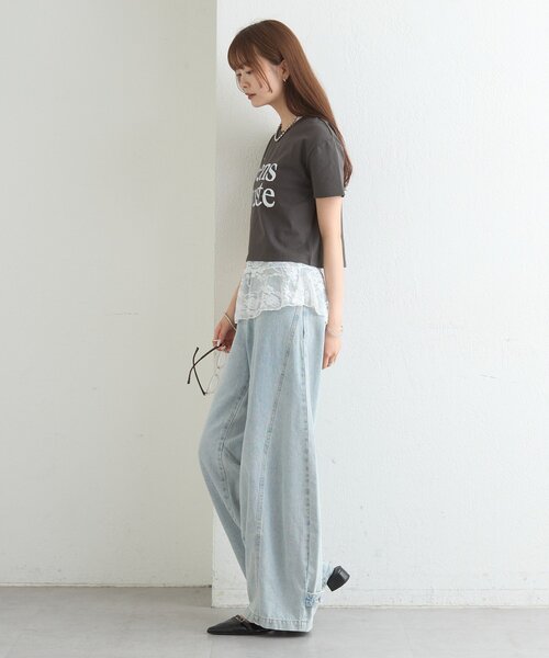 mystic(ミスティック)の「ラインストーンロゴチビT(Tシャツ/カットソー・レディース・オフホワイト/チャコールグレー・FREE)」の20枚目の写真