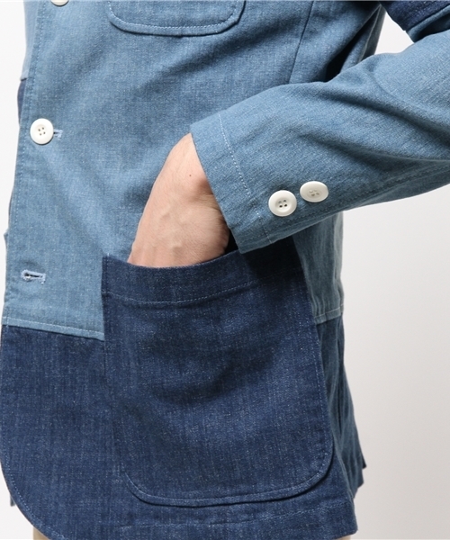 SUPERTHANKS（スーパーサンクス）の「SUPER THANKS　スーパーサンクス　切り替えジャケット（テーラードジャケット・メンズ・インディゴブルー・SMALL/LARGE/MEDIUM）」の6枚目の写真