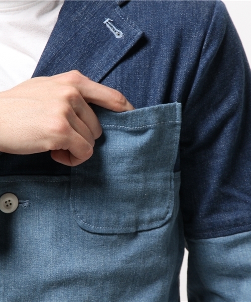 SUPERTHANKS（スーパーサンクス）の「SUPER THANKS　スーパーサンクス　切り替えジャケット（テーラードジャケット・メンズ・インディゴブルー・SMALL/LARGE/MEDIUM）」の7枚目の写真