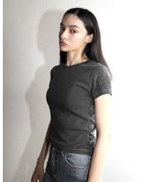 ピグメントウォッシングトライクリップスパッチTシャツチャコール