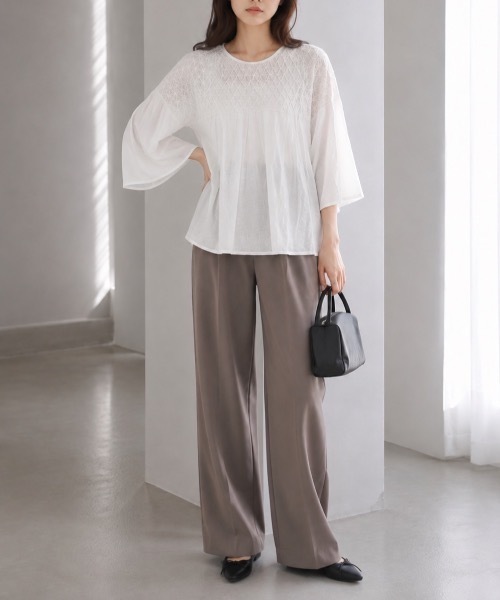 Muffiny(マフィニー)の「ボリュームスリーブブラウス【Indian Cotton】(シャツ/ブラウス・レディース・ブラック/オフホワイト/サーモンピンク/ライトブルー・MEDIUM)」の7枚目の写真