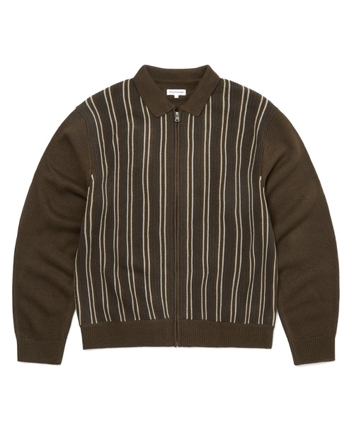 thisisneverthat(ディスイズネバーザット)の「Striped Knit Zip Cardigan(カーディガン/ボレロ・メンズ・オリーブ/ブラウン/ネイビー・S/XL/L/M)」の1枚目の写真