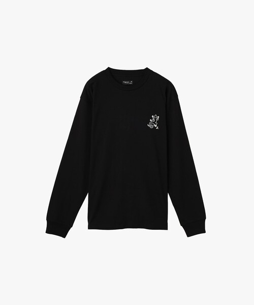 agnes b.(アニエスベー)の「メンズ アイコニック プリント コットン 長袖 Tシャツ "Lezard"(Tシャツ/カットソー・メンズ・ブラック・1/2/3)」の1枚目の写真