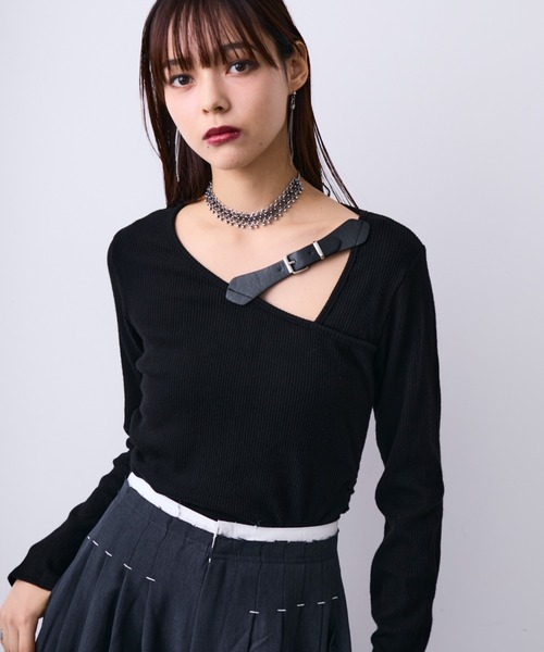 MONOe(モノエ)の「ベルト付きアシメリブトップス(Tシャツ/カットソー・レディース・ホワイト・FREE)」の6枚目の写真