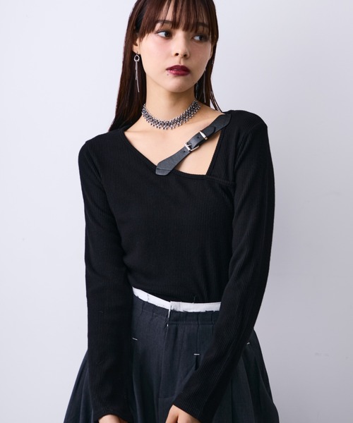 MONOe(モノエ)の「ベルト付きアシメリブトップス(Tシャツ/カットソー・レディース・ホワイト・FREE)」の7枚目の写真