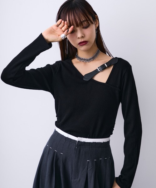 MONOe(モノエ)の「ベルト付きアシメリブトップス(Tシャツ/カットソー・レディース・ホワイト・FREE)」の3枚目の写真
