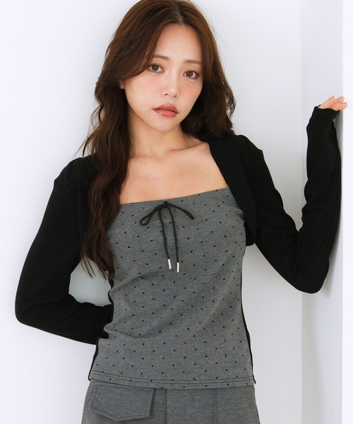 3.3 Field Trip (3.3フィールドトリップ)の「3.3 Field Trip/ボレロデザインアソートトップス(ドット・ボーダー)(Tシャツ/カットソー・レディース・ブラック/ネイビー/ブラウン・FREE)」の2枚目の写真