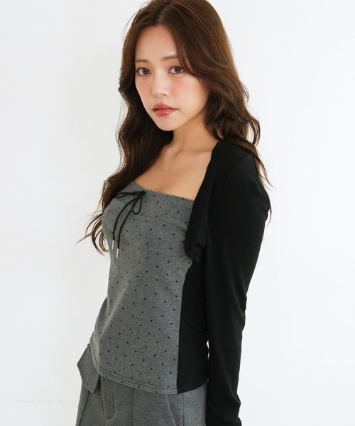 3.3 Field Trip (3.3フィールドトリップ)の「3.3 Field Trip/ボレロデザインアソートトップス(ドット・ボーダー)(Tシャツ/カットソー・レディース・ブラック/ネイビー/ブラウン・FREE)」の19枚目の写真