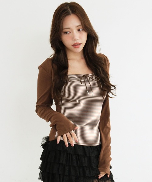 3.3 Field Trip (3.3フィールドトリップ)の「3.3 Field Trip/ボレロデザインアソートトップス(ドット・ボーダー)(Tシャツ/カットソー・レディース・ブラック/ネイビー/ブラウン・FREE)」の4枚目の写真