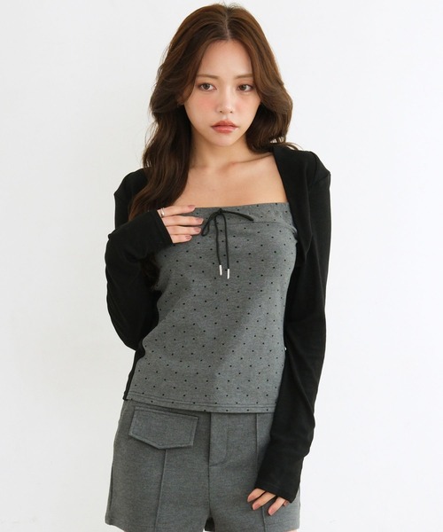 3.3 Field Trip (3.3フィールドトリップ)の「3.3 Field Trip/ボレロデザインアソートトップス(ドット・ボーダー)(Tシャツ/カットソー・レディース・ブラック/ネイビー/ブラウン・FREE)」の15枚目の写真