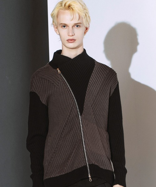 NO ID.(ノーアイディ)の「【NO ID.】High Neck Riders Knit Zip Cardigan / ハイネック ライダース ニット ジップ カーディガン(カーディガン/ボレロ・メンズ・その他23/グレー/ブラック・ONE)」の3枚目の写真