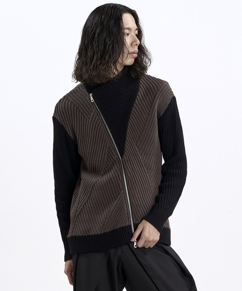 NO ID.(ノーアイディ)の「【NO ID.】High Neck Riders Knit Zip Cardigan / ハイネック ライダース ニット ジップ カーディガン(カーディガン/ボレロ・メンズ・その他23/グレー/ブラック・ONE)」の7枚目の写真
