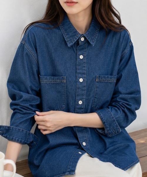 Mku Ekta(ムクエクタ)の「デニムシャツ(シャツ/ブラウス・レディース・ダークブルー/ブルー・L/M)」の1枚目の写真
