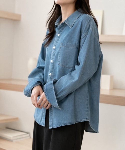 Mku Ekta(ムクエクタ)の「デニムシャツ(シャツ/ブラウス・レディース・ダークブルー/ブルー・L/M)」の9枚目の写真
