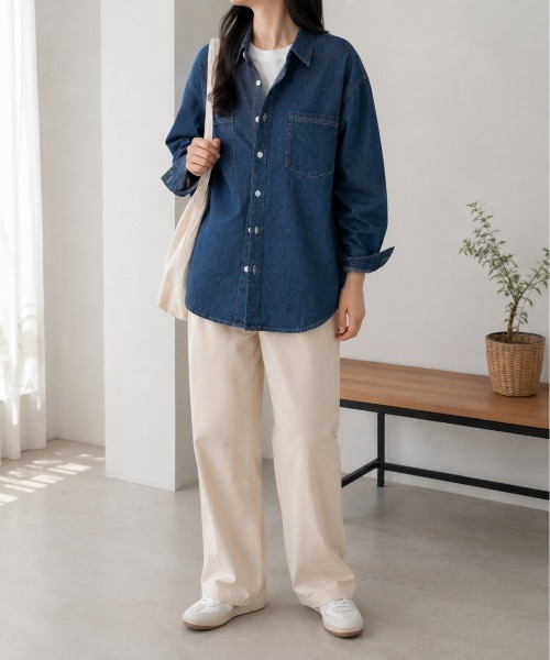 Mku Ekta(ムクエクタ)の「デニムシャツ(シャツ/ブラウス・レディース・ダークブルー/ブルー・L/M)」の4枚目の写真