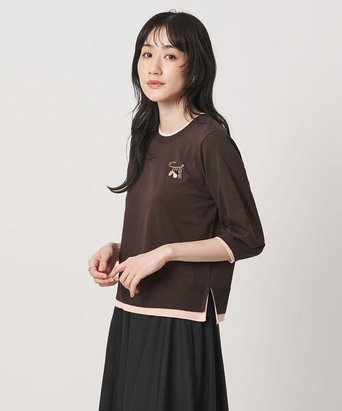 UNITED ARROWS（ユナイテッドアローズ）の「ブローチ ハーフスリーブ ニット（ニット/セーター・レディース・ブラック/ダークブラウン・FREE）」の11枚目の写真