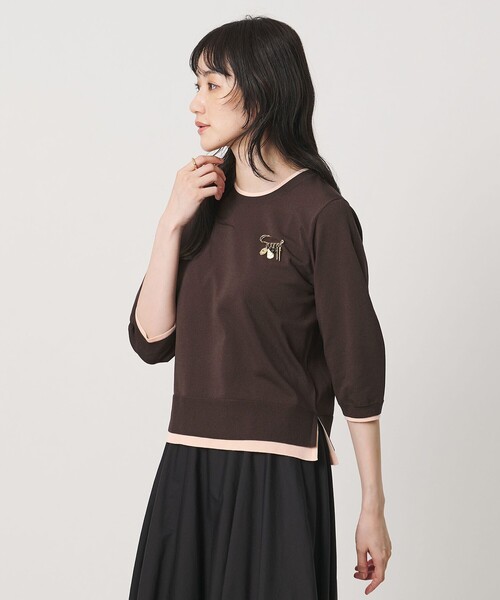 UNITED ARROWS（ユナイテッドアローズ）の「ブローチ ハーフスリーブ ニット（ニット/セーター・レディース・ブラック/ダークブラウン・FREE）」の12枚目の写真
