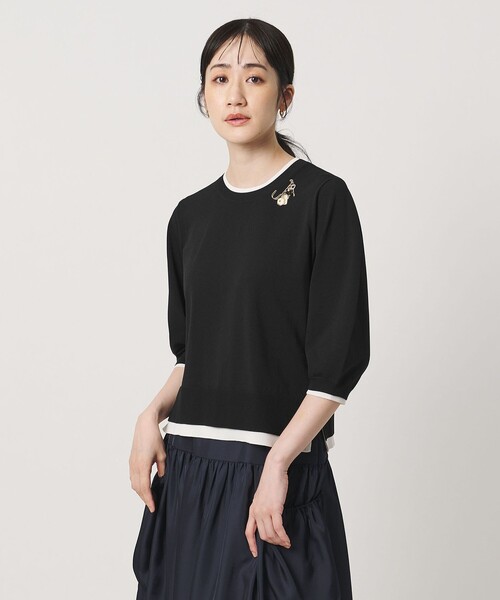 UNITED ARROWS（ユナイテッドアローズ）の「ブローチ ハーフスリーブ ニット（ニット/セーター・レディース・ブラック/ダークブラウン・FREE）」の6枚目の写真