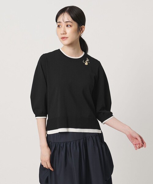 UNITED ARROWS（ユナイテッドアローズ）の「ブローチ ハーフスリーブ ニット（ニット/セーター・レディース・ブラック/ダークブラウン・FREE）」の7枚目の写真