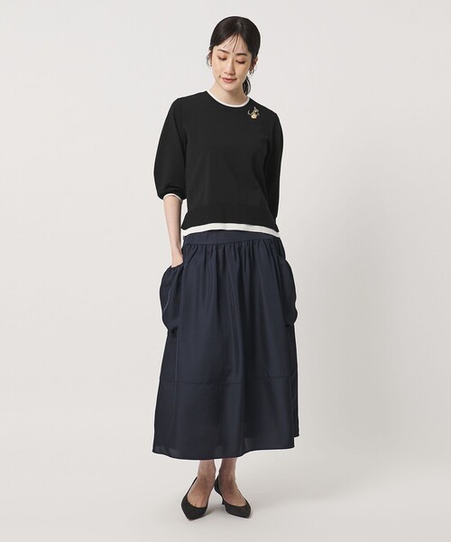 UNITED ARROWS（ユナイテッドアローズ）の「ブローチ ハーフスリーブ ニット（ニット/セーター・レディース・ブラック/ダークブラウン・FREE）」の9枚目の写真