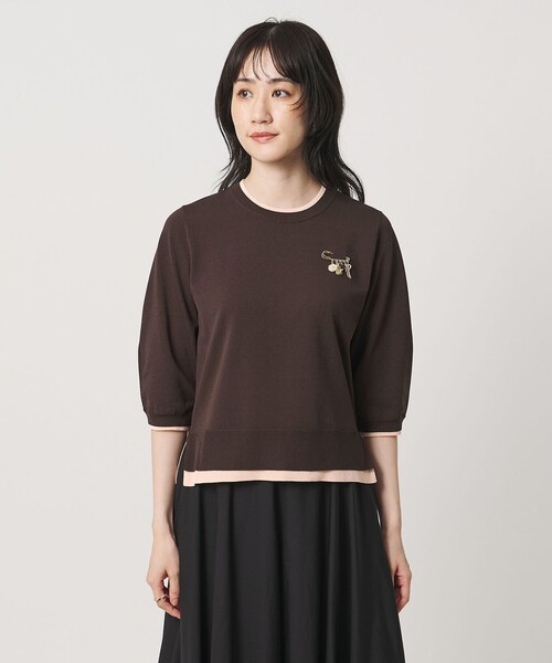 UNITED ARROWS（ユナイテッドアローズ）の「ブローチ ハーフスリーブ ニット（ニット/セーター・レディース・ブラック/ダークブラウン・FREE）」の10枚目の写真