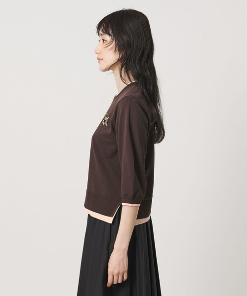 UNITED ARROWS（ユナイテッドアローズ）の「ブローチ ハーフスリーブ ニット（ニット/セーター・レディース・ブラック/ダークブラウン・FREE）」の3枚目の写真