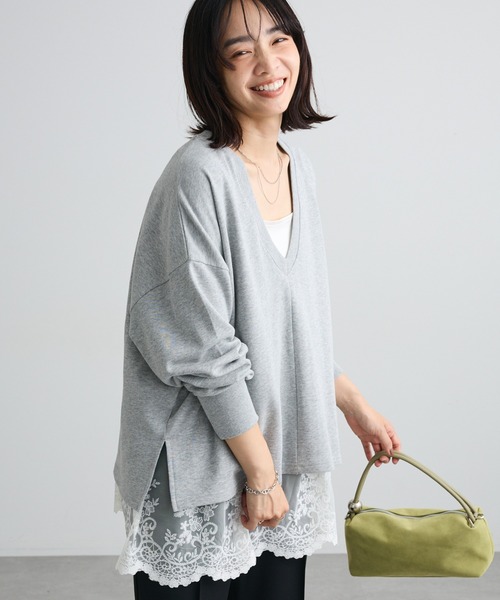 Green　Parks（グリーンパークス）の「深Vネック裏毛プルオーバー（Tシャツ/カットソー・レディース・オレンジ/アイボリー/ブラウン/杢グレー・FREE）」の3枚目の写真
