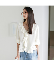 Check frill blouse