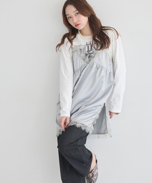 earth music&ecology(アースミュージックアンドエコロジー)の「サテンドッキングミニワンピース(ワンピース・レディース・ライトグレー/ブラウン/ブラック・FREE)」の4枚目の写真