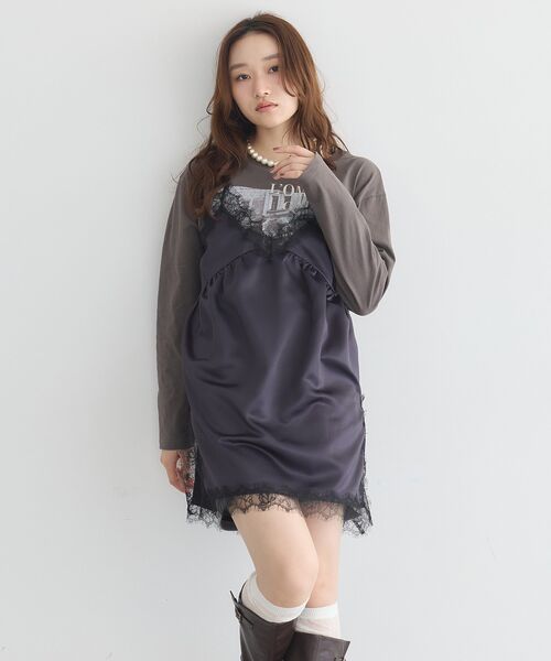 earth music&ecology(アースミュージックアンドエコロジー)の「サテンドッキングミニワンピース(ワンピース・レディース・ライトグレー/ブラウン/ブラック・FREE)」の11枚目の写真