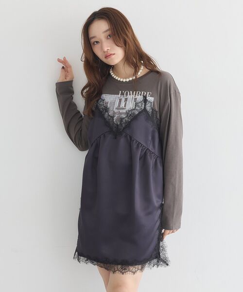 earth music&ecology(アースミュージックアンドエコロジー)の「サテンドッキングミニワンピース(ワンピース・レディース・ライトグレー/ブラウン/ブラック・FREE)」の12枚目の写真