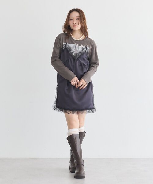 earth music&ecology(アースミュージックアンドエコロジー)の「サテンドッキングミニワンピース(ワンピース・レディース・ライトグレー/ブラウン/ブラック・FREE)」の13枚目の写真