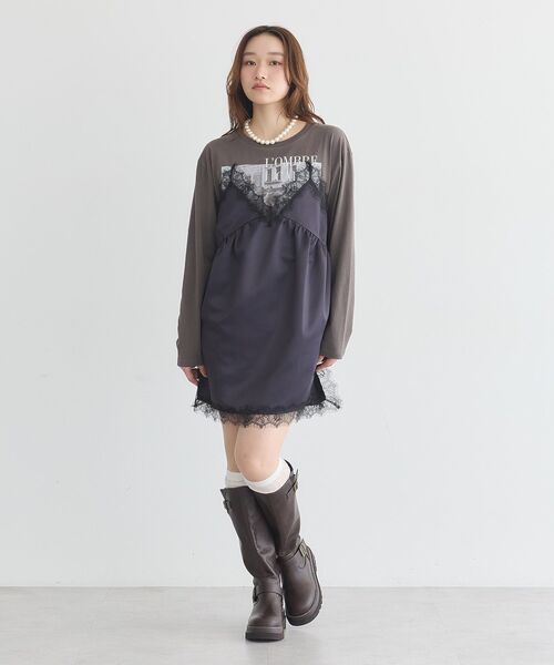 earth music&ecology(アースミュージックアンドエコロジー)の「サテンドッキングミニワンピース(ワンピース・レディース・ライトグレー/ブラウン/ブラック・FREE)」の14枚目の写真