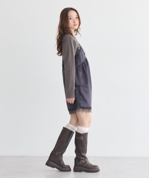 earth music&ecology(アースミュージックアンドエコロジー)の「サテンドッキングミニワンピース(ワンピース・レディース・ライトグレー/ブラウン/ブラック・FREE)」の15枚目の写真
