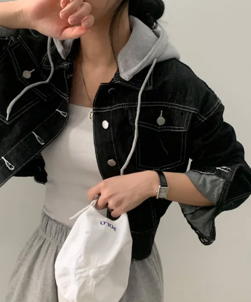 VIVID LADY(ビビッドレディー)の「取り外しフード ショートデニムジャケット(デニムジャケット・レディース・ブラック・FREE)」の11枚目の写真