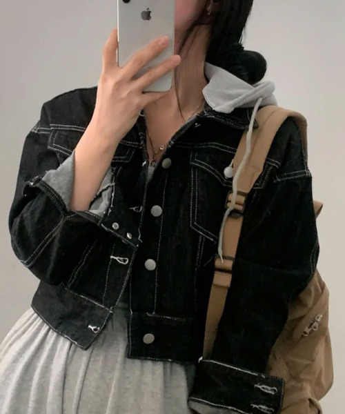 VIVID LADY(ビビッドレディー)の「取り外しフード ショートデニムジャケット(デニムジャケット・レディース・ブラック・FREE)」の9枚目の写真
